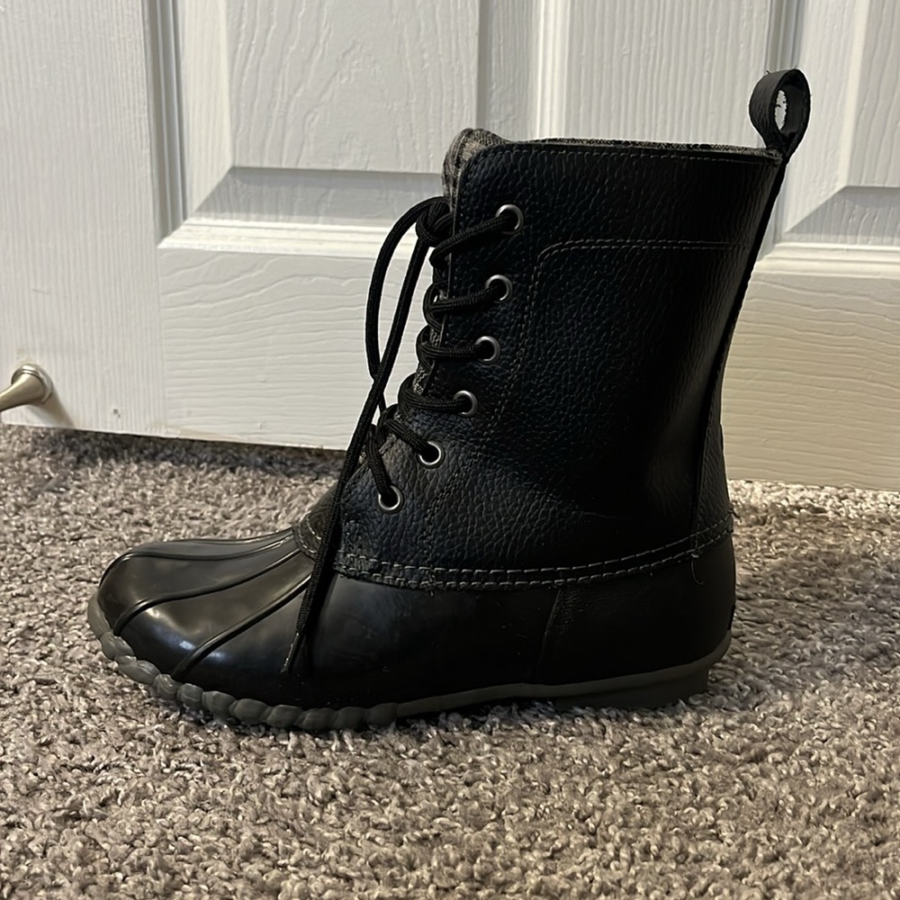 Sporto Women's Rain Boots Black Gray Plaid Rain Lace Up - Picture 2 of 8